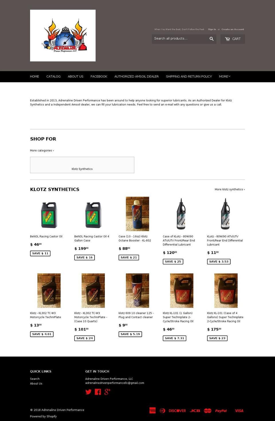 adrivenperformance.com — Shopify storefront screenshot
