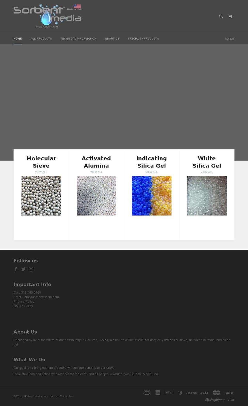 adsorbentmedia.com shopify website screenshot