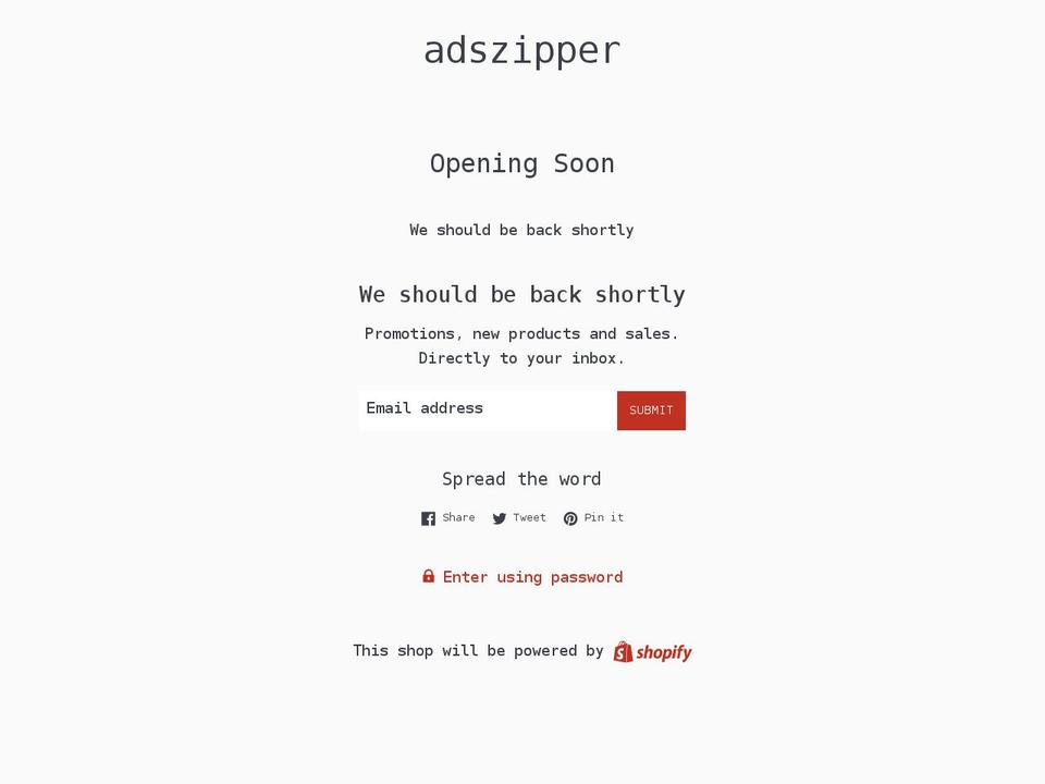 adszipper.com shopify website screenshot