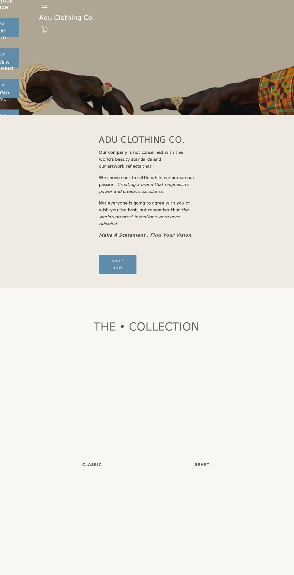 aduclothingco.com — Shopify storefront screenshot