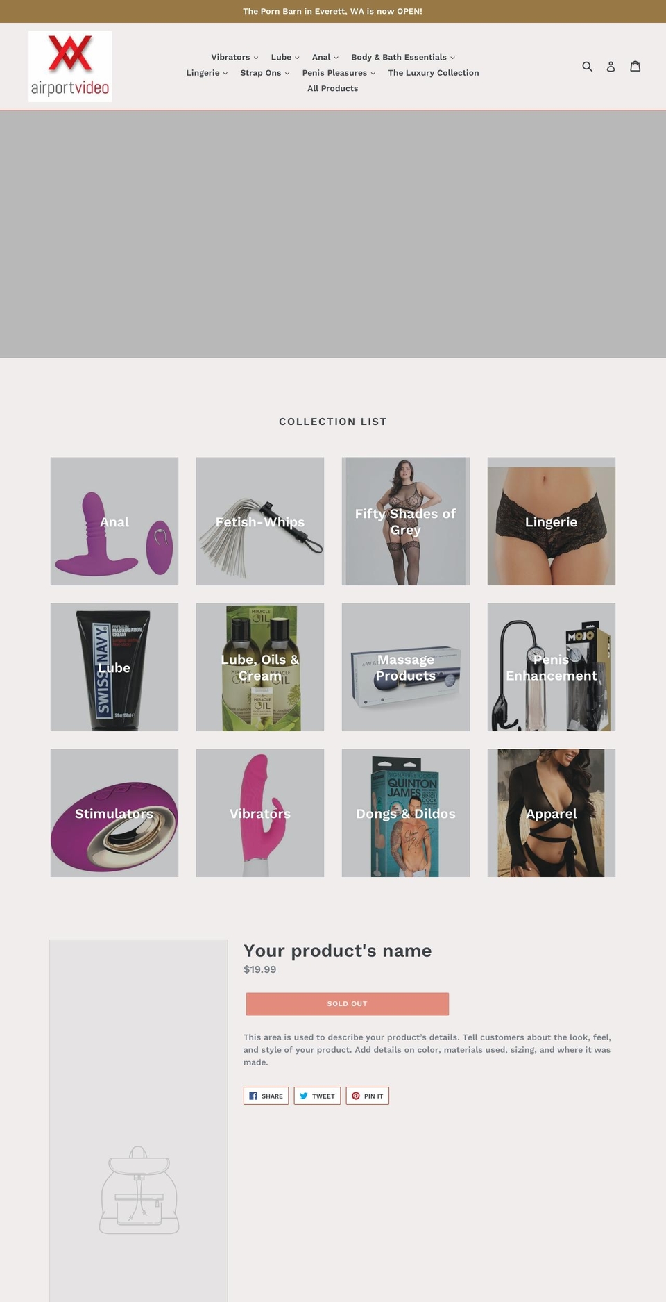 adultairportvideo.com shopify website screenshot