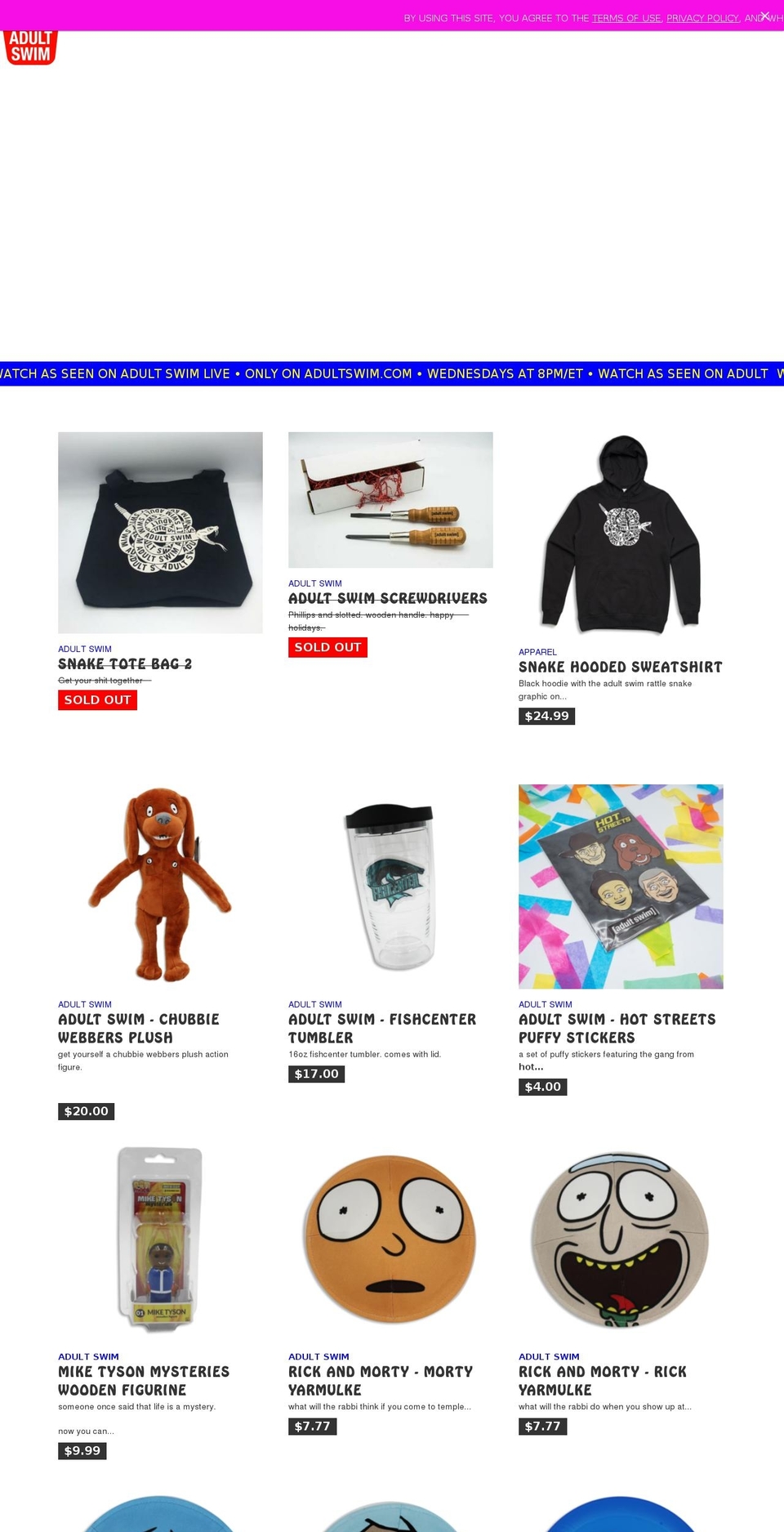 adultswim.myshopify.com shopify website screenshot