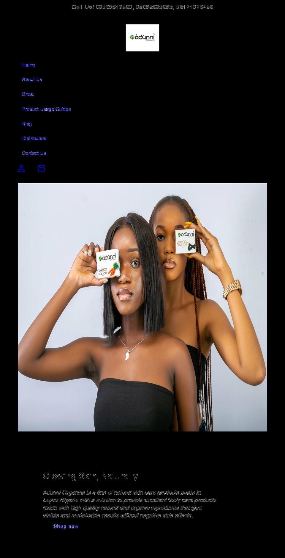 adunniorganics.com shopify website screenshot