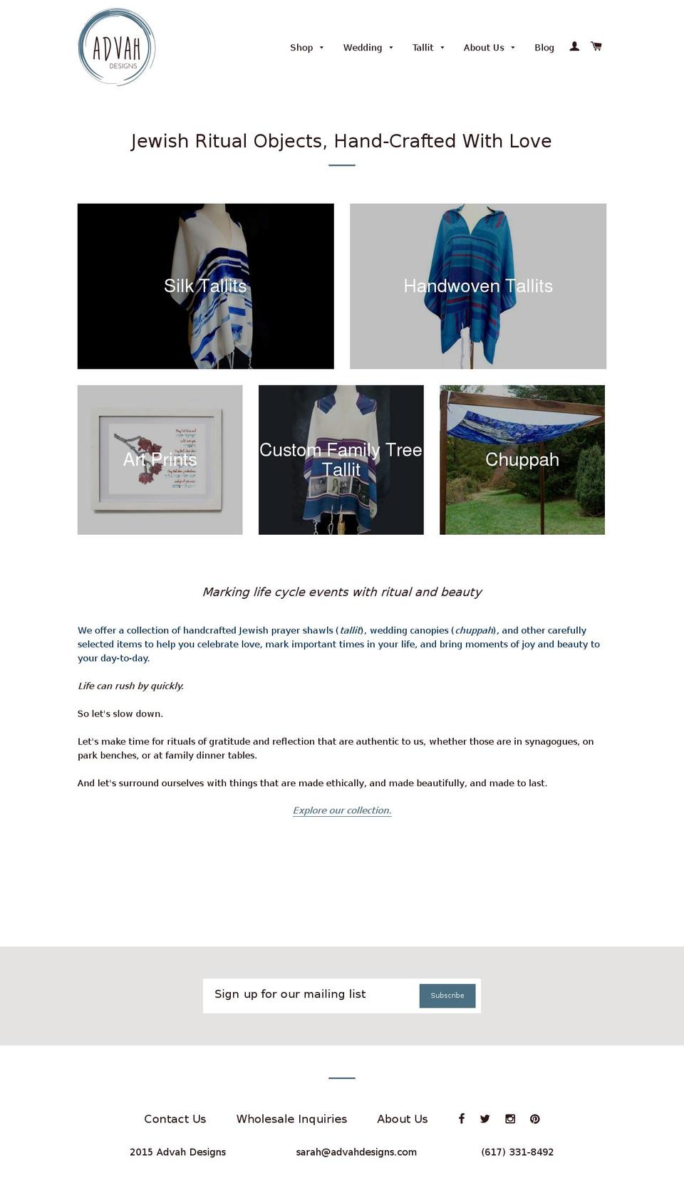 advahdesigns.com shopify website screenshot
