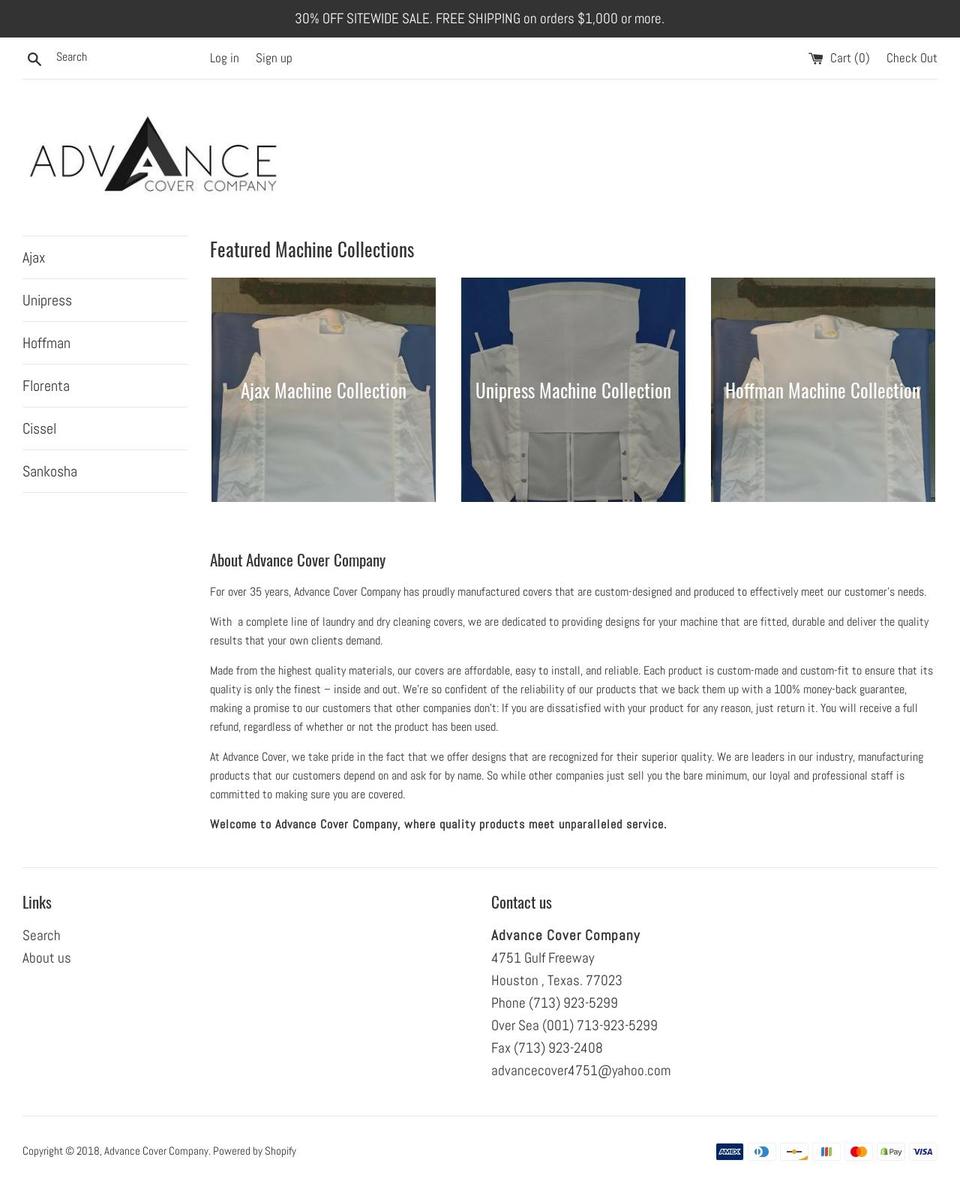 advancecovertexas.com — Shopify storefront screenshot