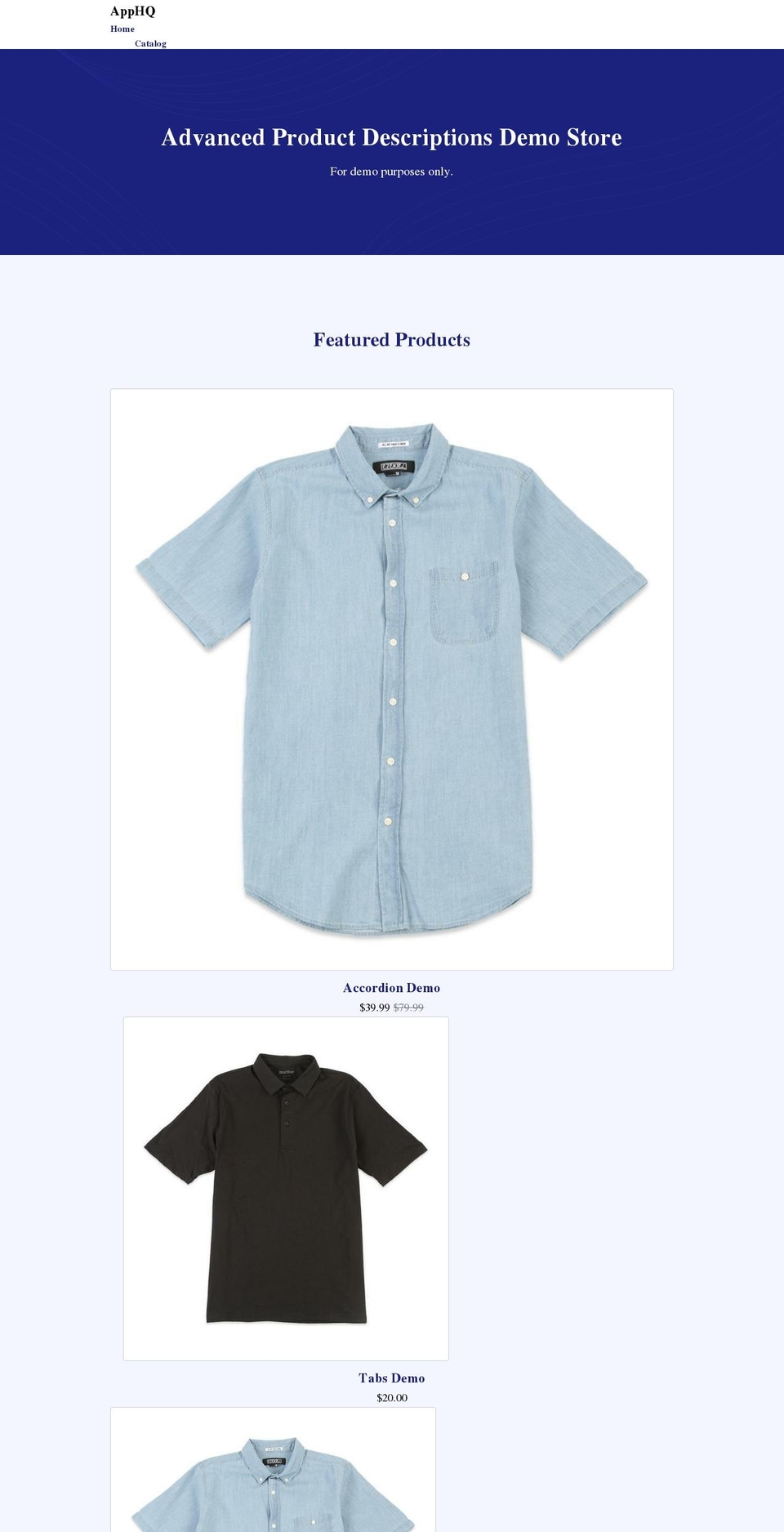 AppHQ Shopify theme site example advanced-product-descriptions.myshopify.com