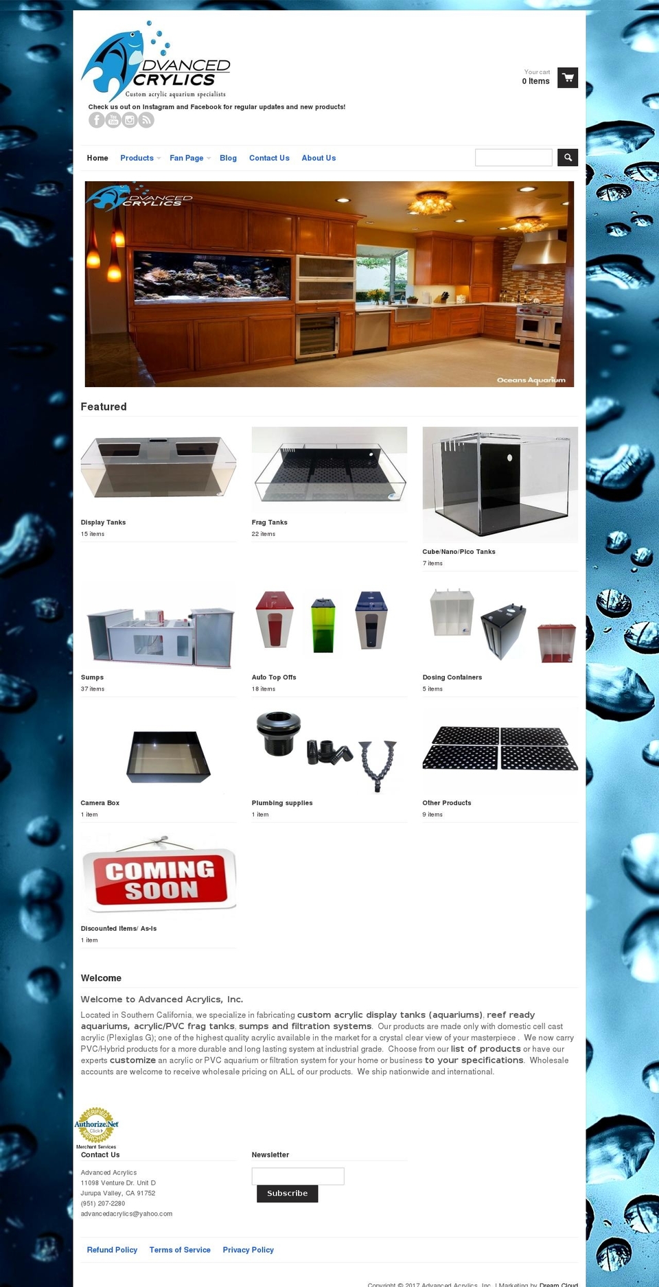 advancedacrylics.com shopify website screenshot