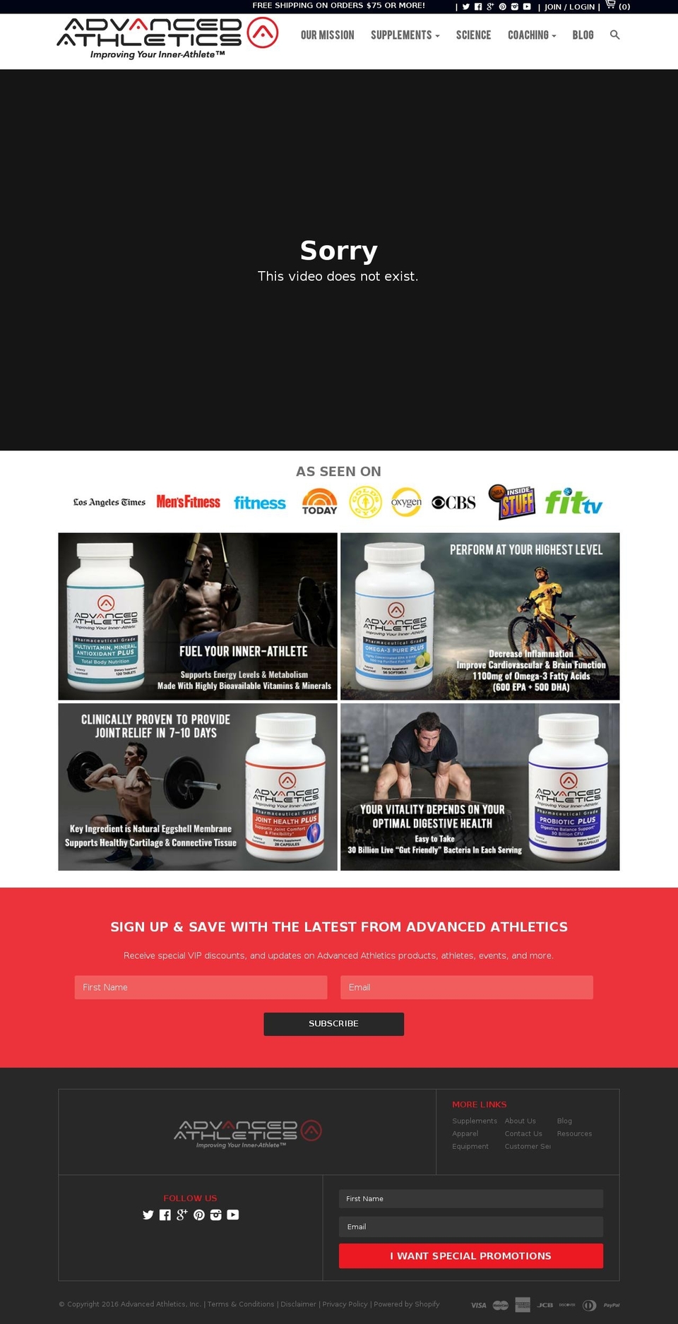 advancedathletics.org shopify website screenshot