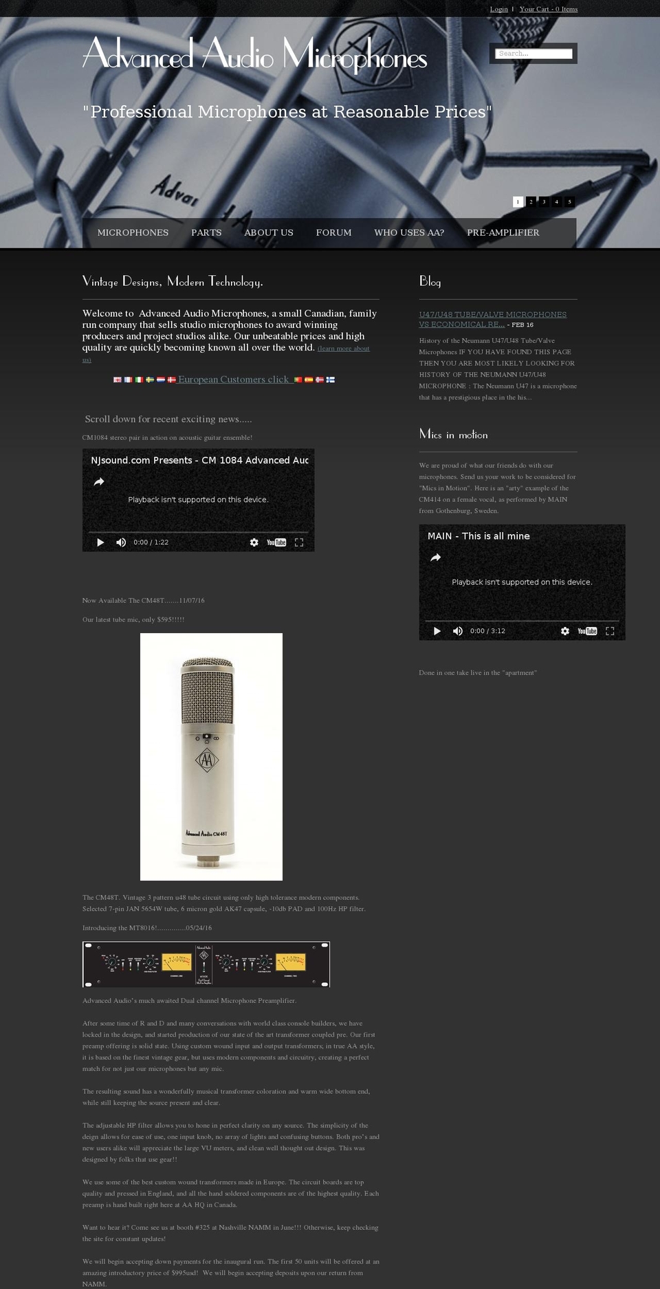 Panoramic Shopify theme site example advancedaudiomicrophones.ca