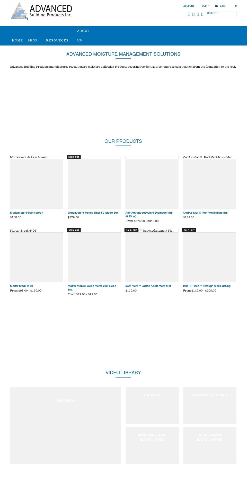 advancedbuildingproductsshop.com shopify website screenshot