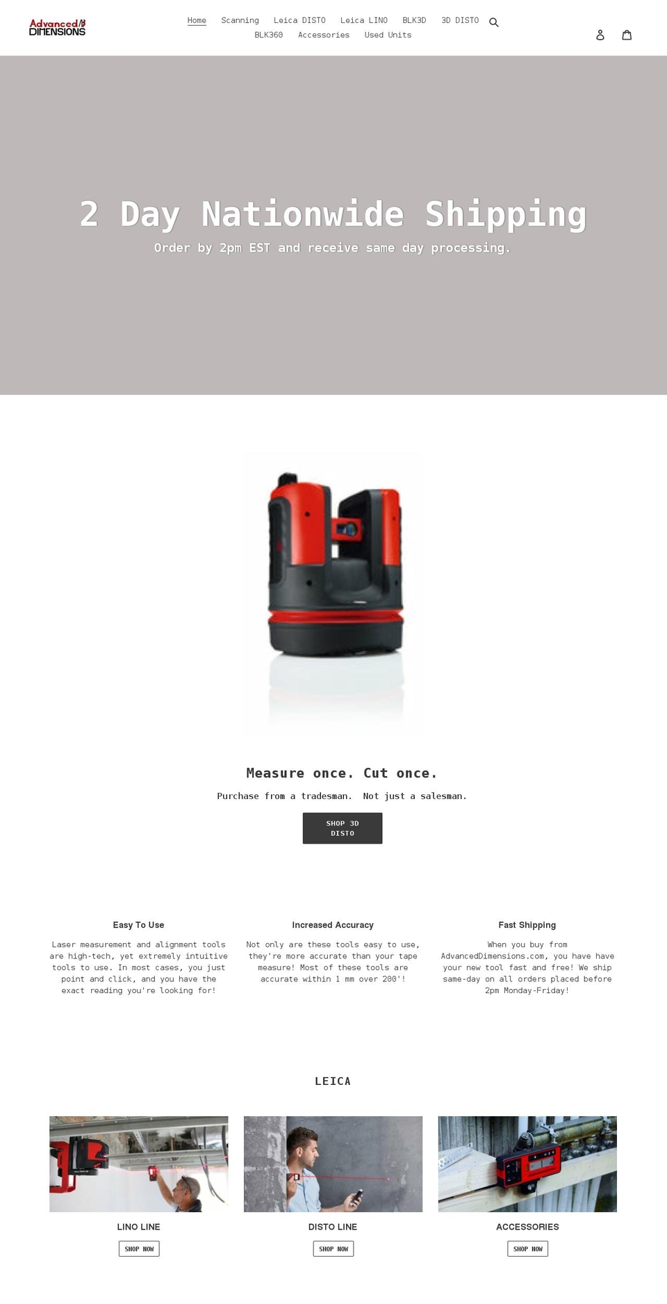advanceddimensions.com shopify website screenshot