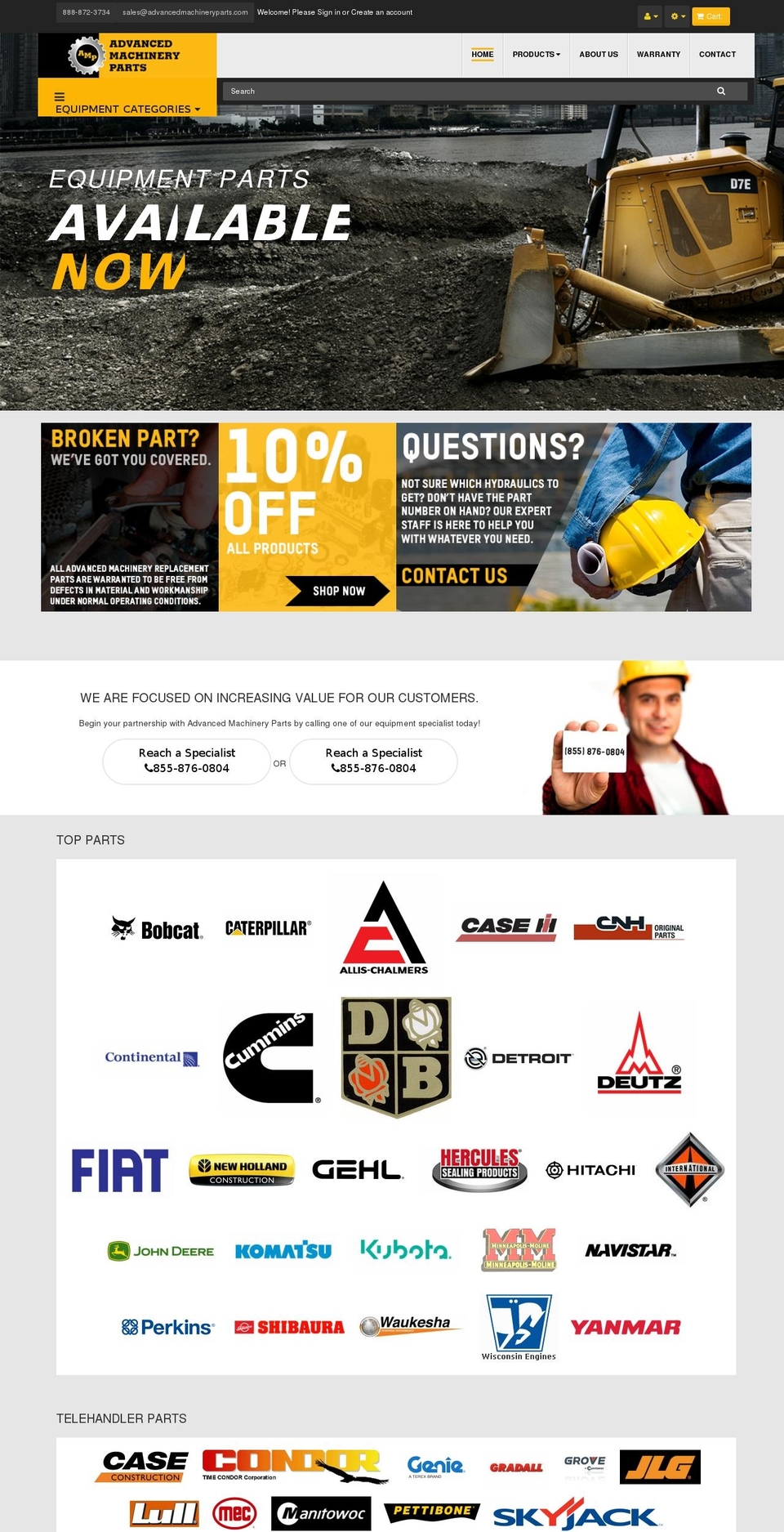 advancedmachineryparts.com shopify website screenshot