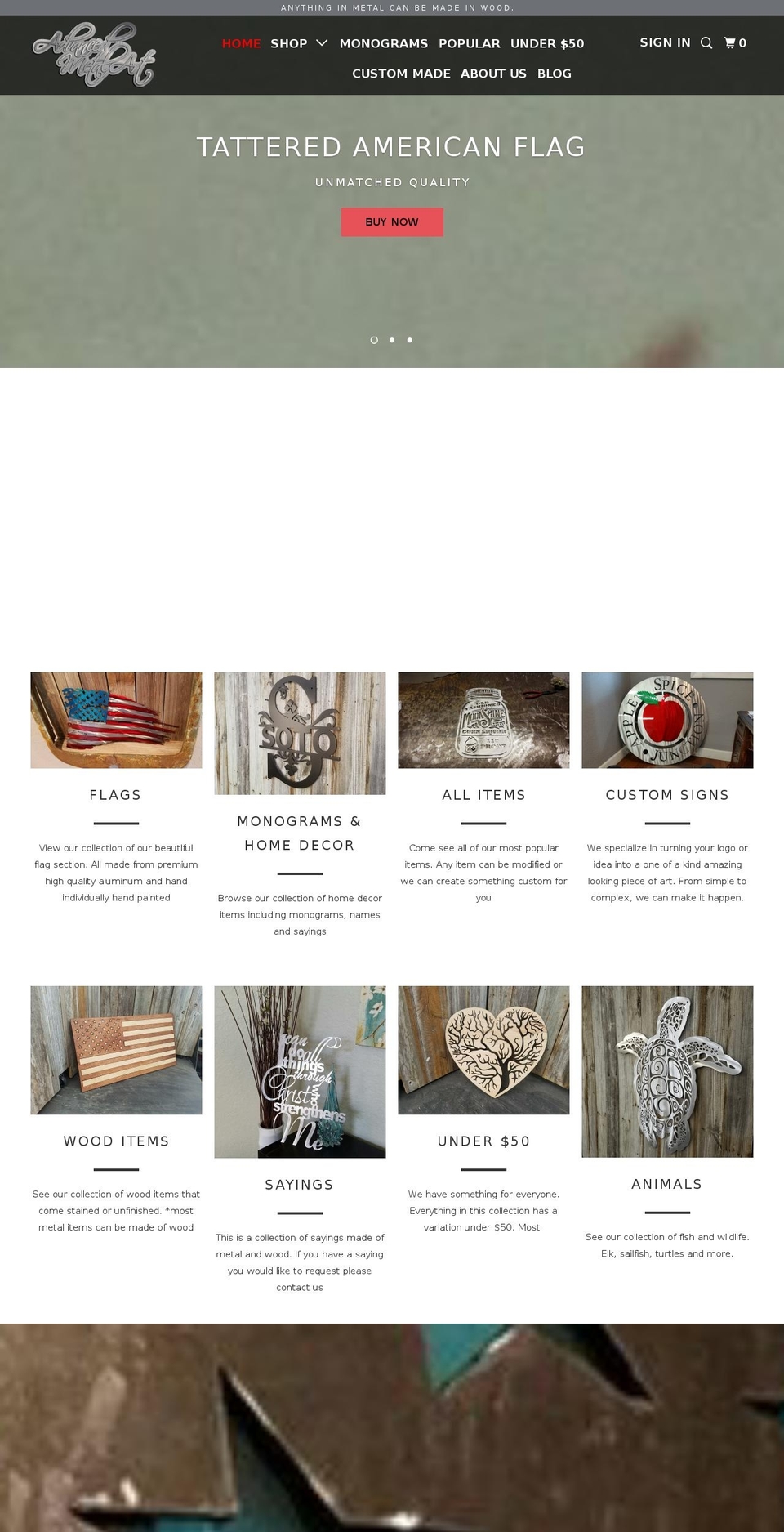 advancedmetalart.com shopify website screenshot