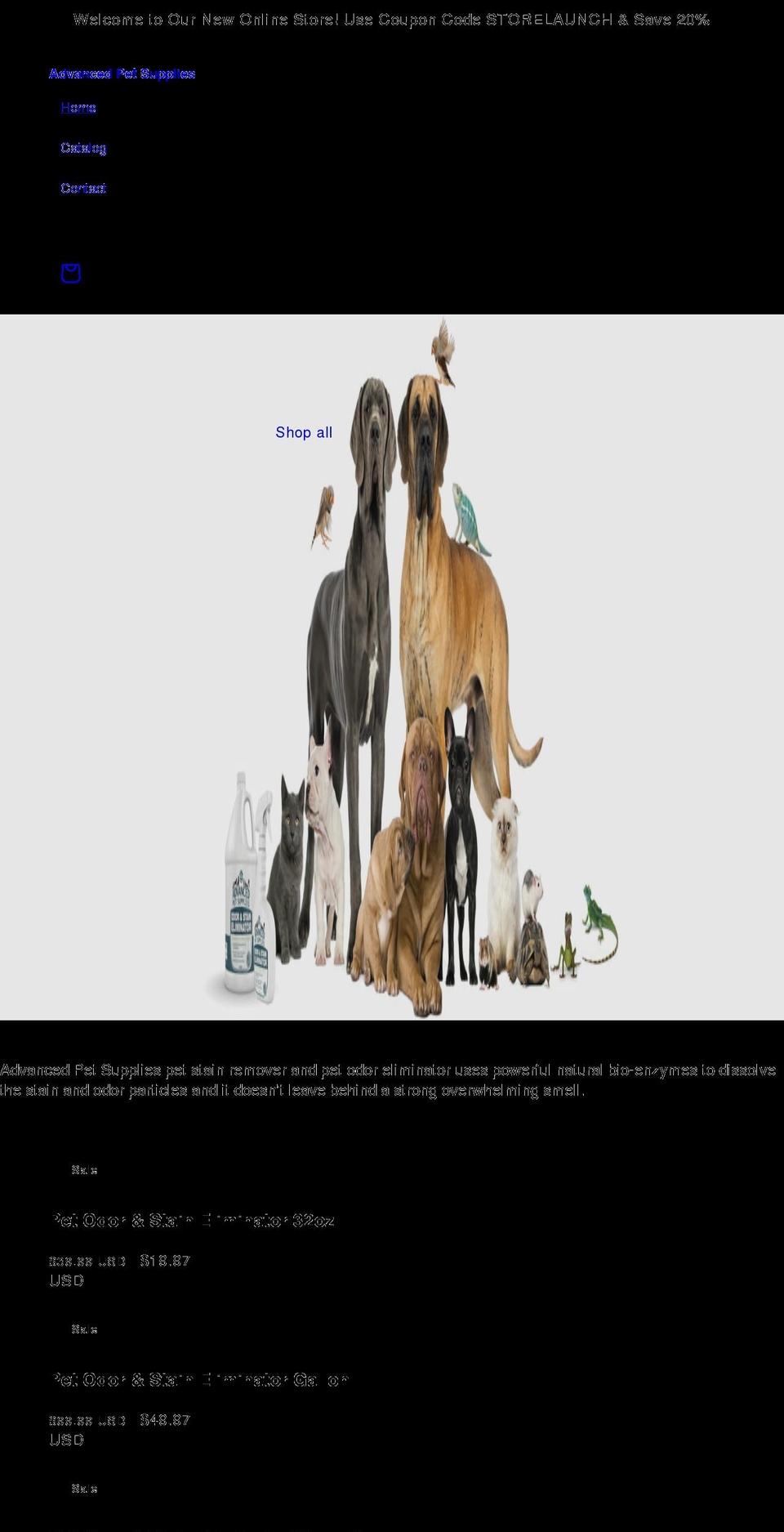 advancedpetsupplies.com shopify website screenshot