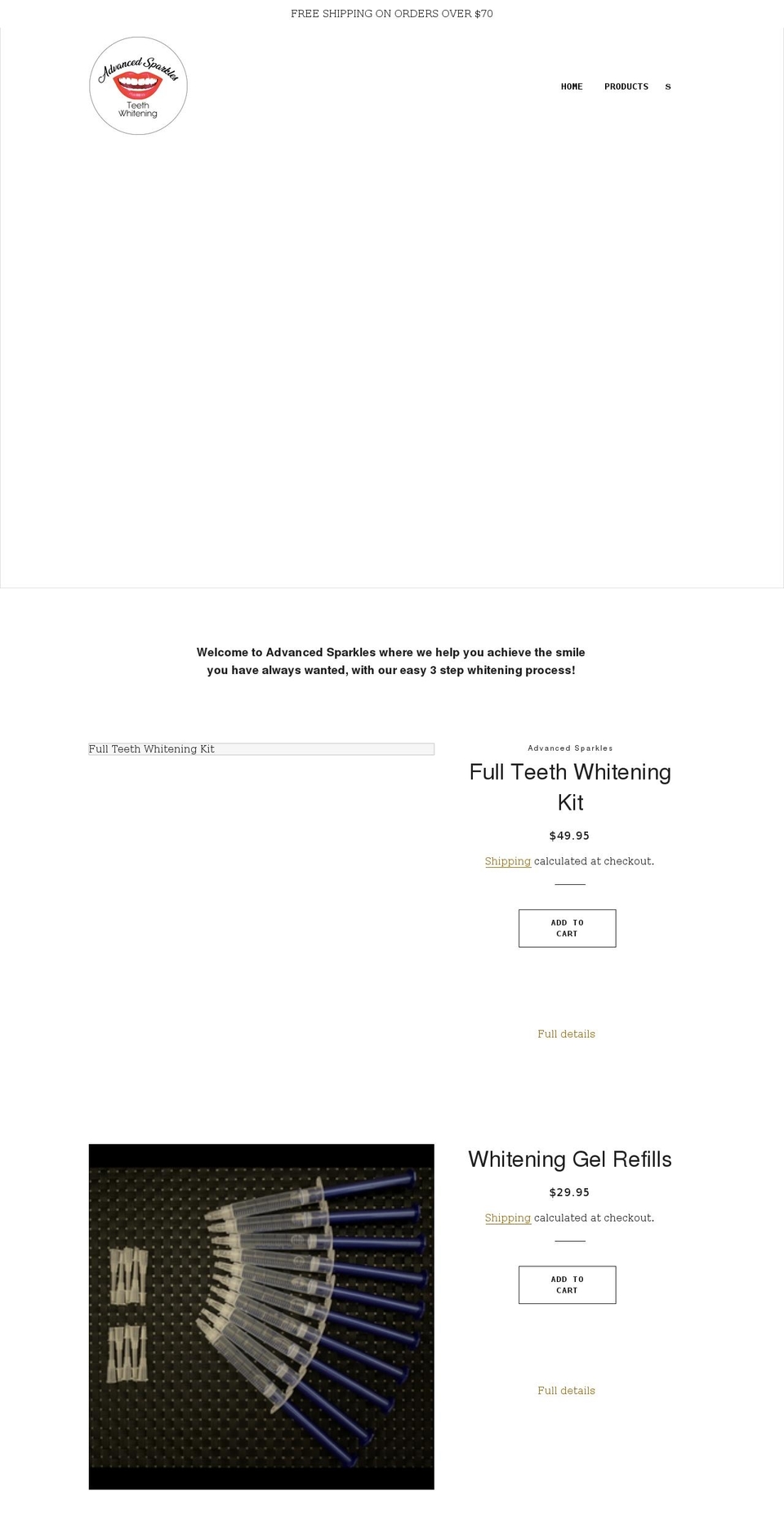 advancedsparkles.com shopify website screenshot