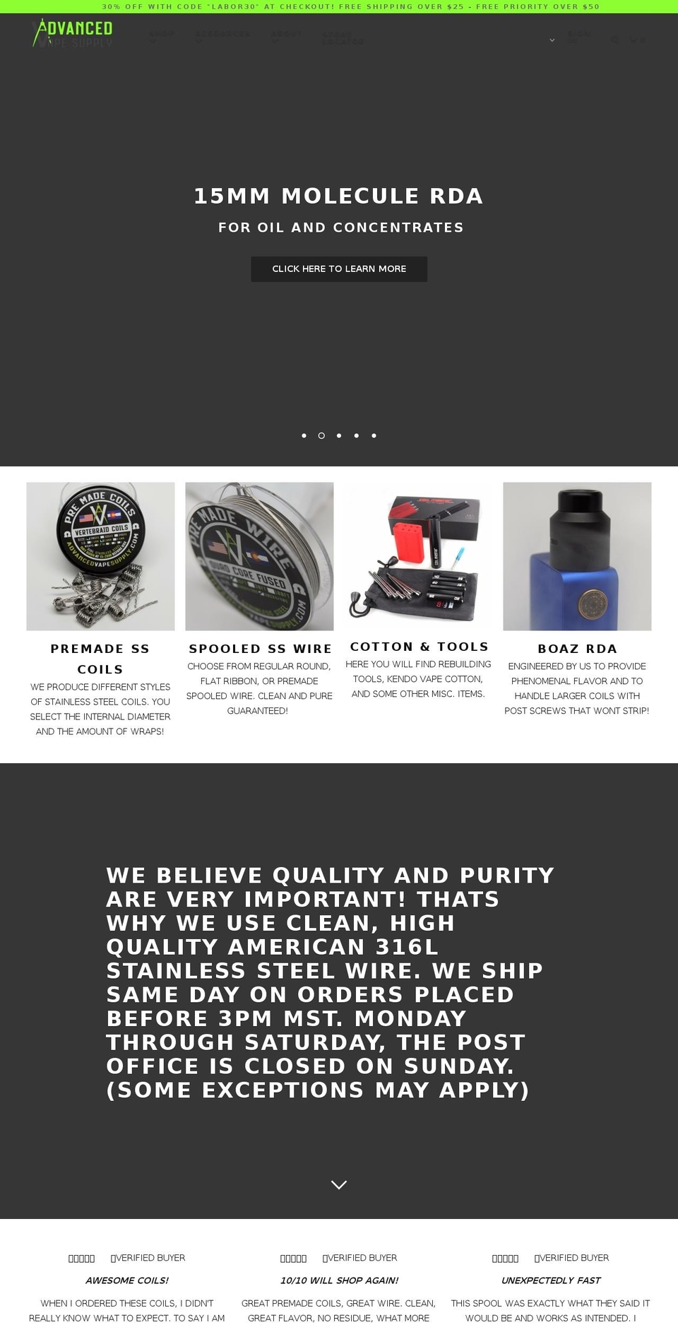advancedvapesupply.org shopify website screenshot