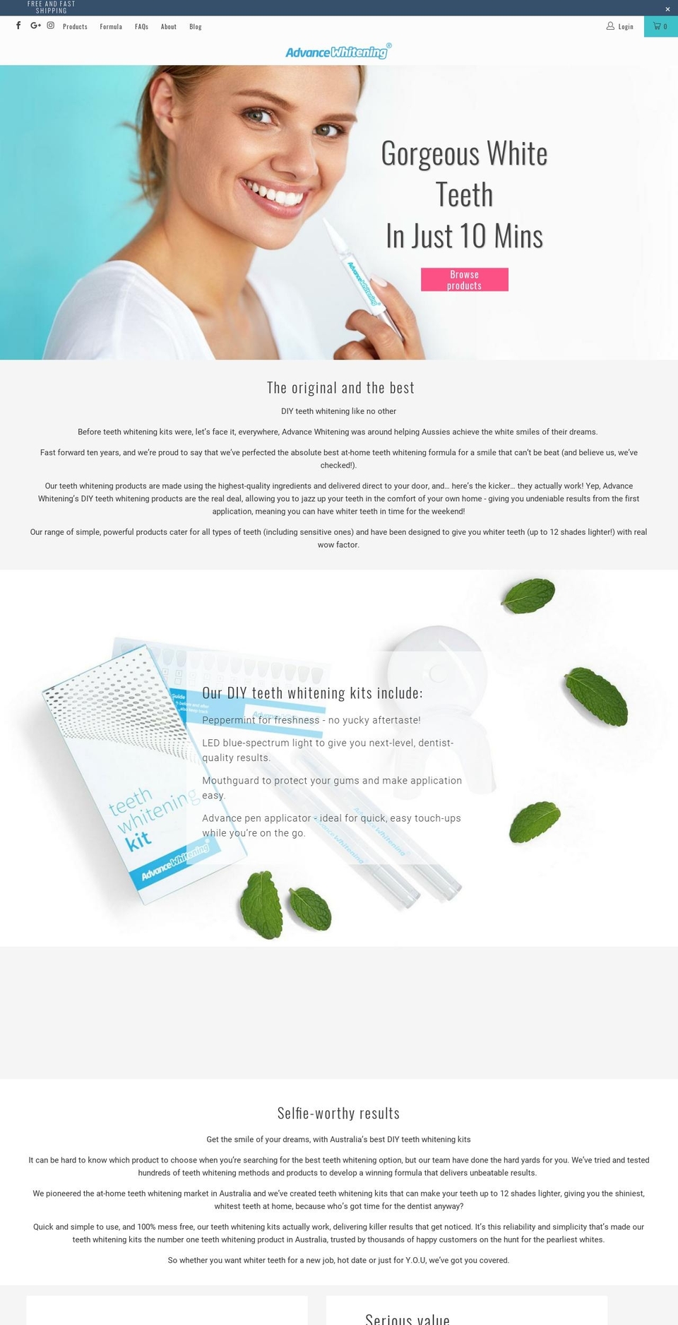 advancedwhitening.com.au shopify website screenshot