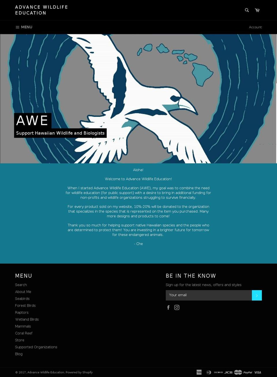 advancewildlifeeducation.org shopify website screenshot