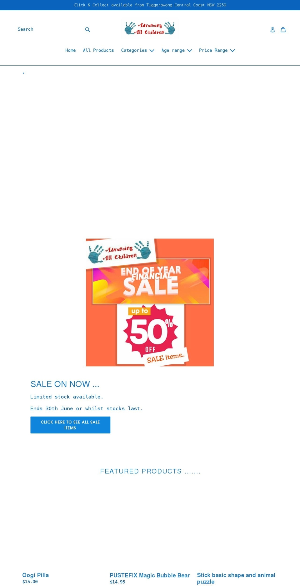 advancingallchildren.com.au shopify website screenshot