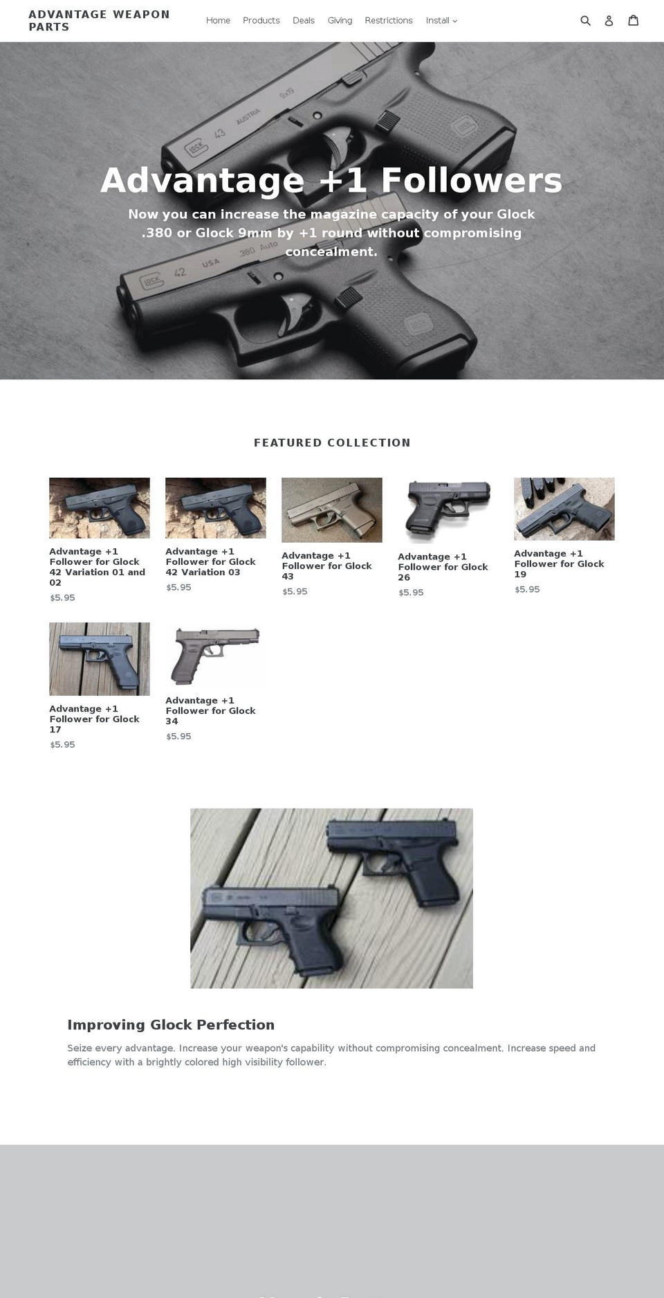 advantageweaponparts.com shopify website screenshot