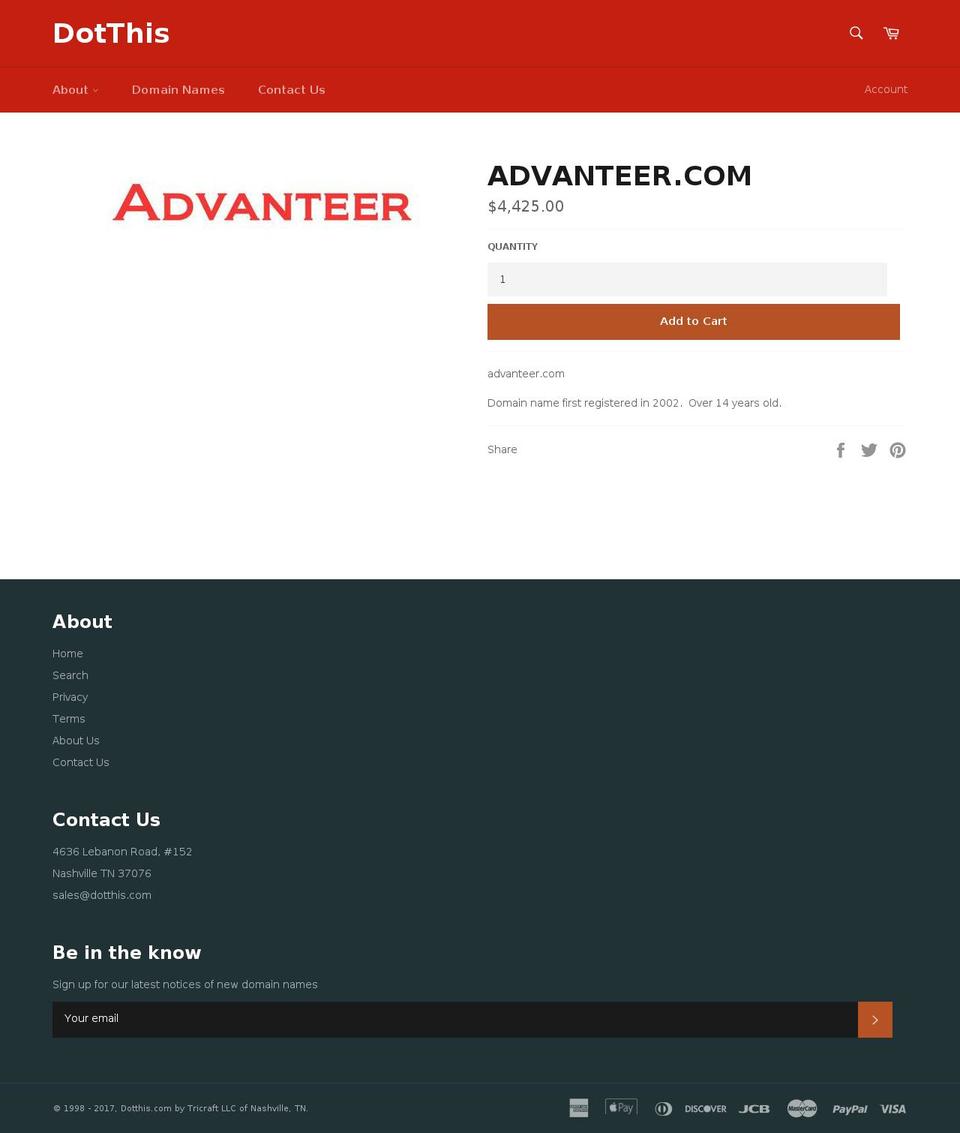 advanteer.com shopify website screenshot