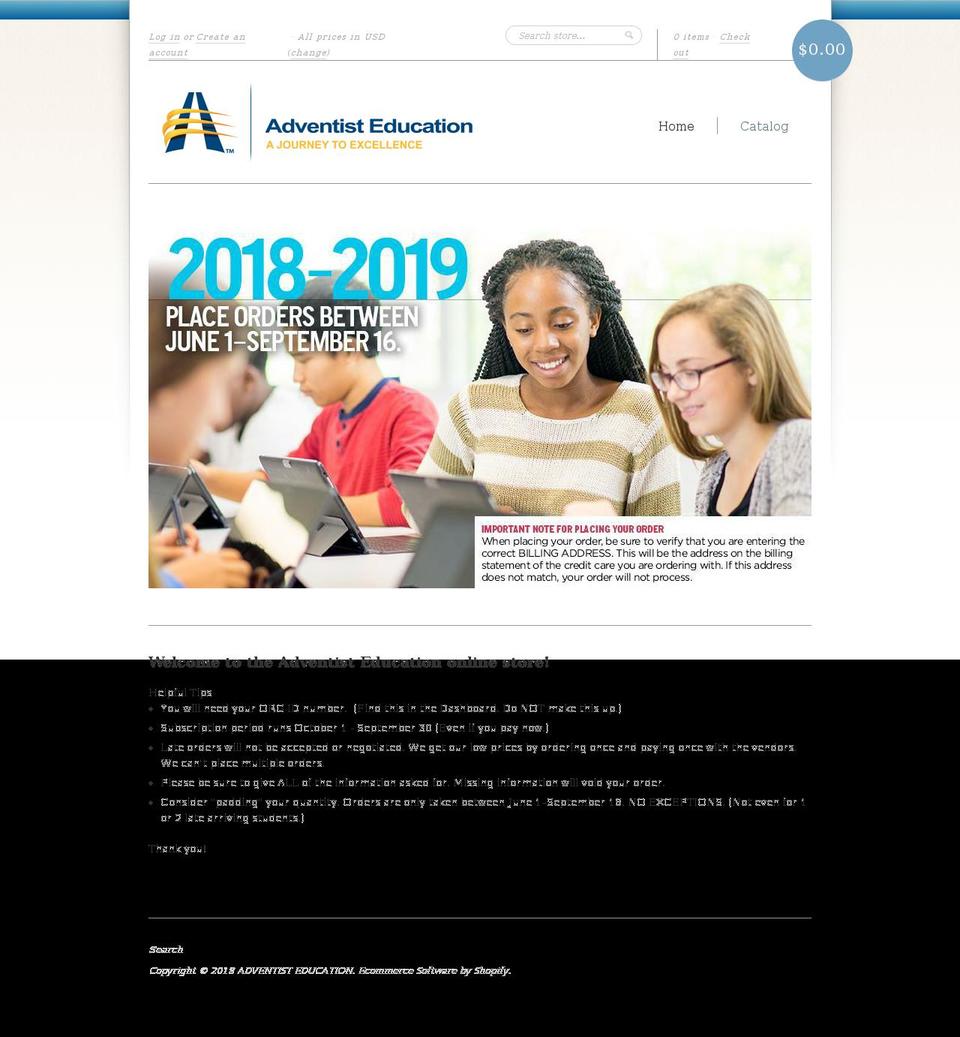 adventist-education.myshopify.com shopify website screenshot