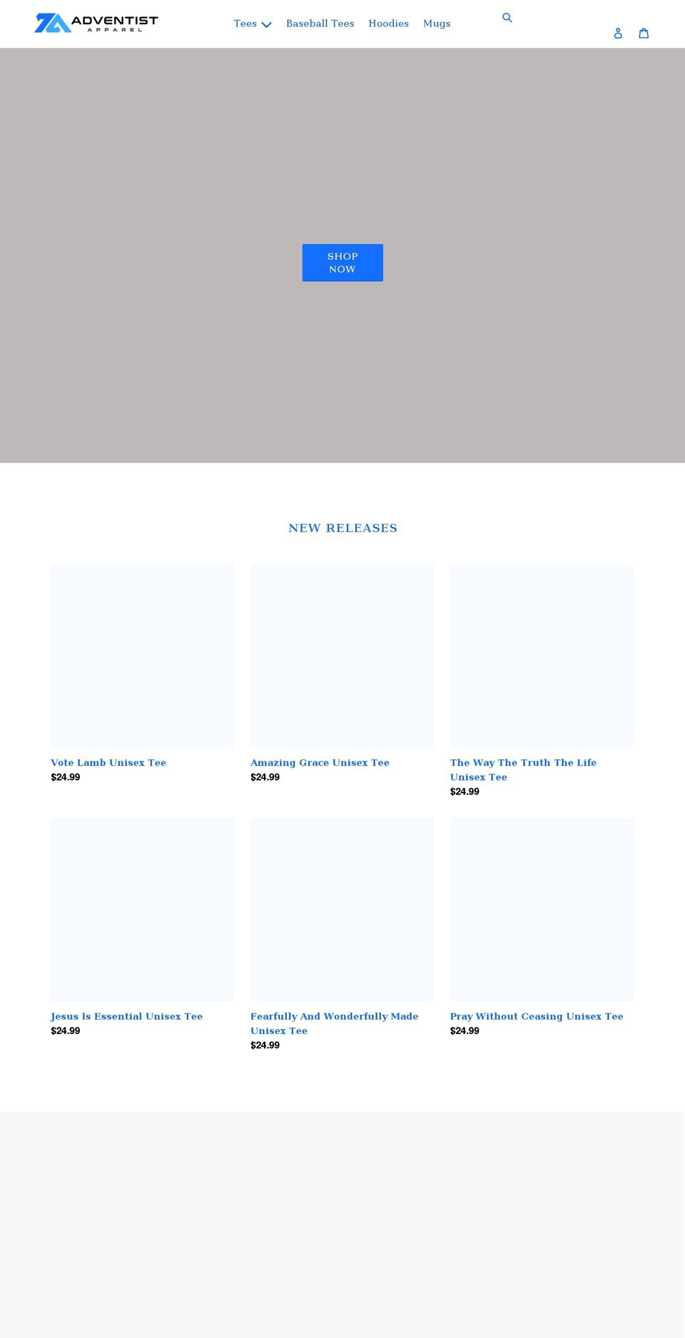 adventistapparel.com shopify website screenshot