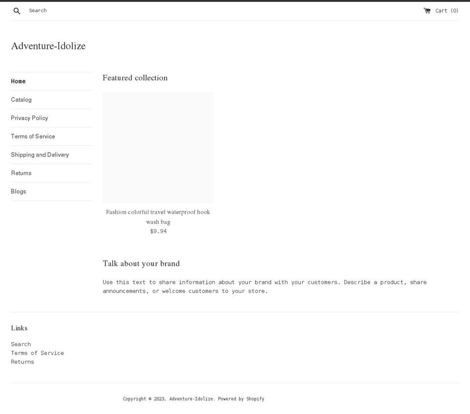 adventure-idolize.myshopify.com shopify website screenshot