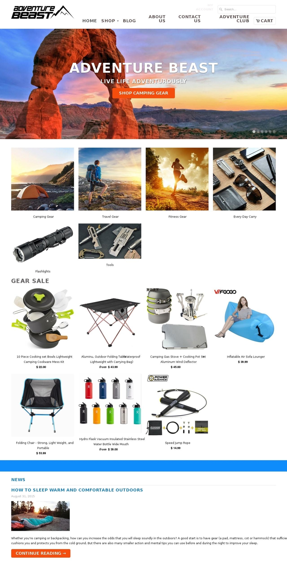 adventurebeast.com — Shopify storefront screenshot