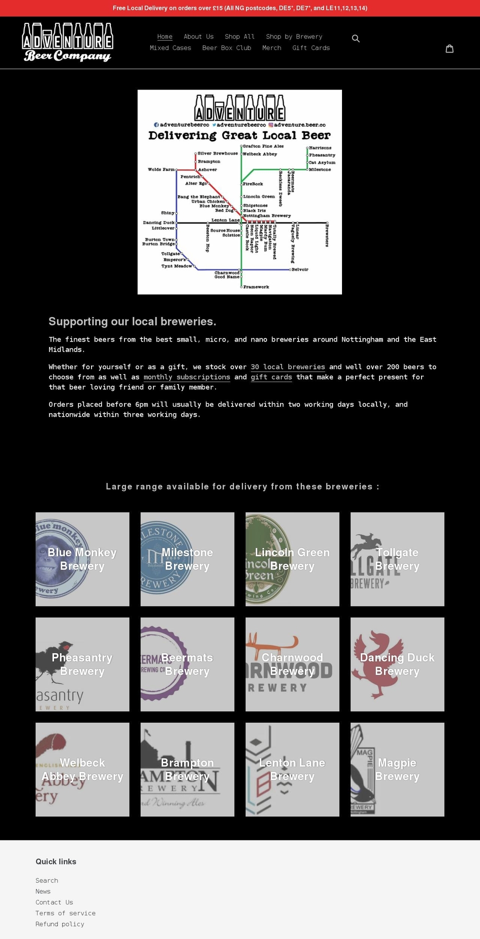 adventurebeer.co.uk shopify website screenshot