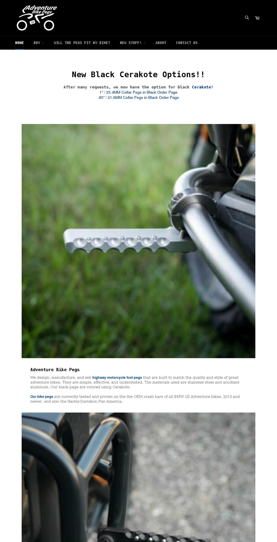 adventurebikepegs.com shopify website screenshot