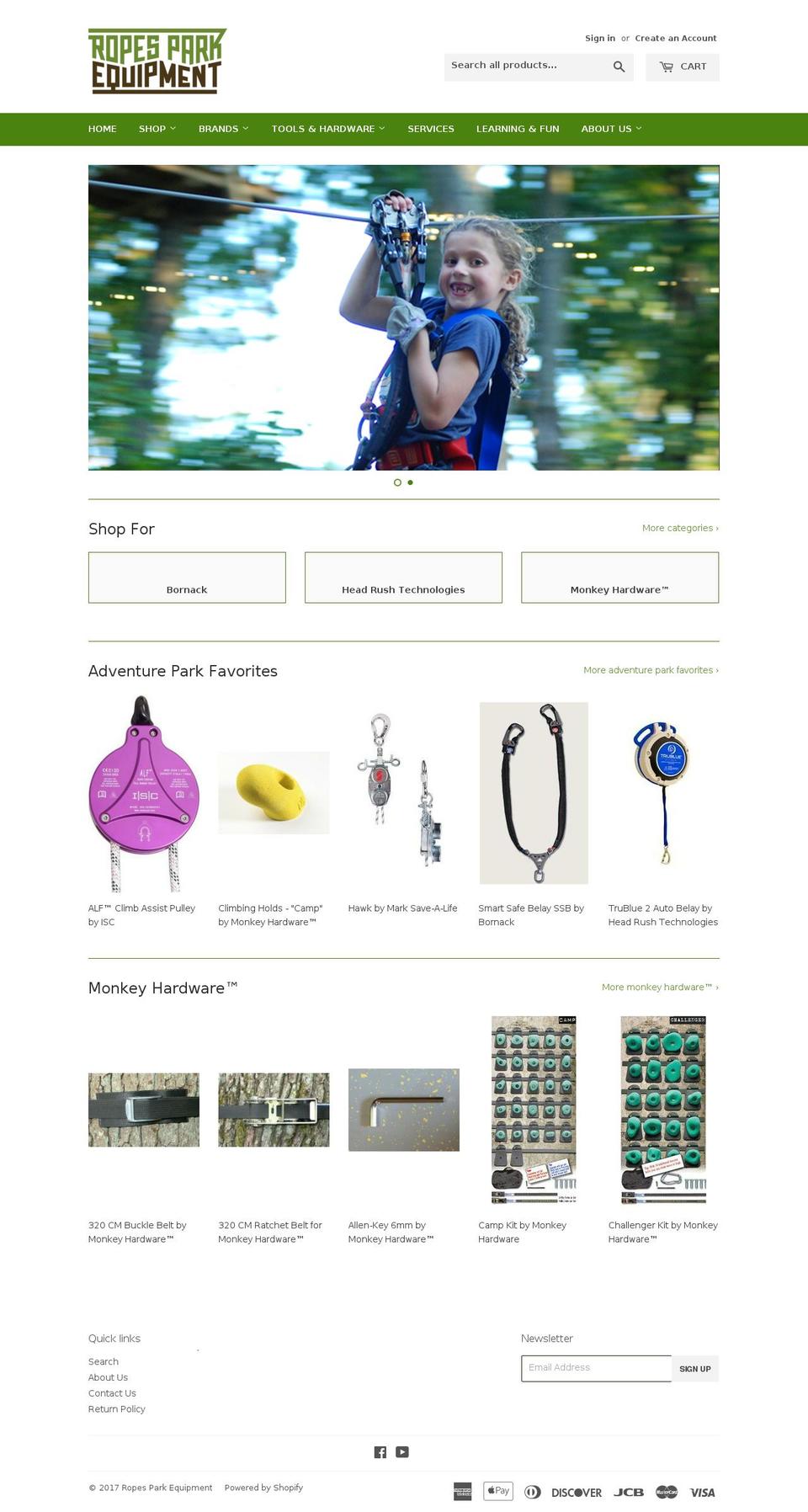 Ropes Park Equipment Shopify theme site example adventurecourseequipment.com