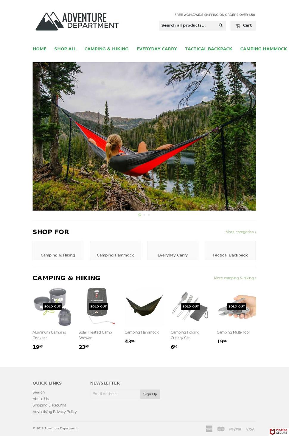 adventuredepartment.com — Shopify storefront screenshot