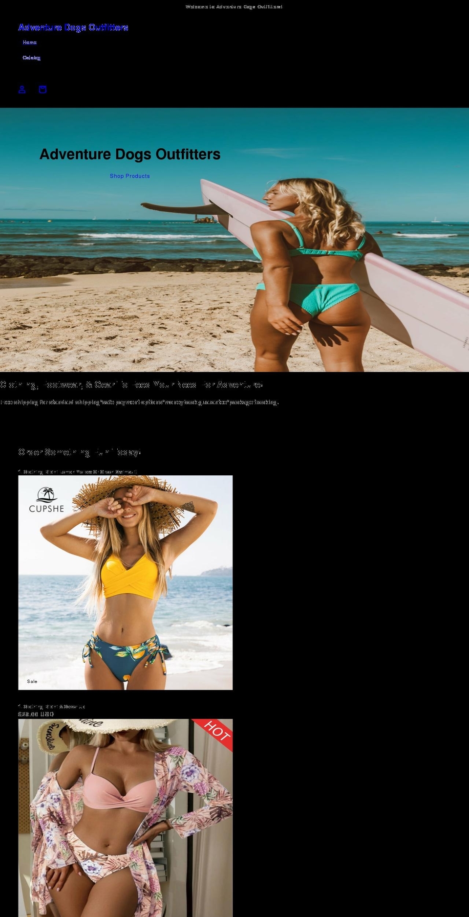 adventuredogsoutfitters.com shopify website screenshot