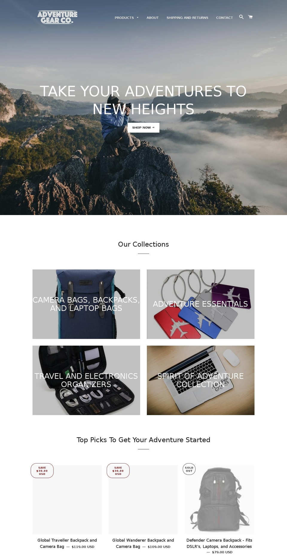 adventuregearco.com — Shopify storefront screenshot