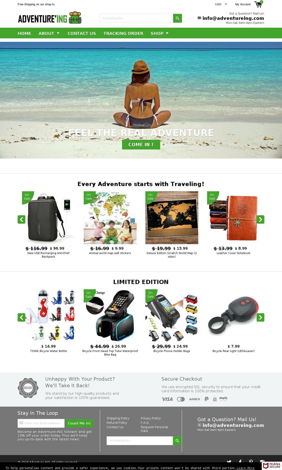 adventureing.com — Shopify storefront screenshot