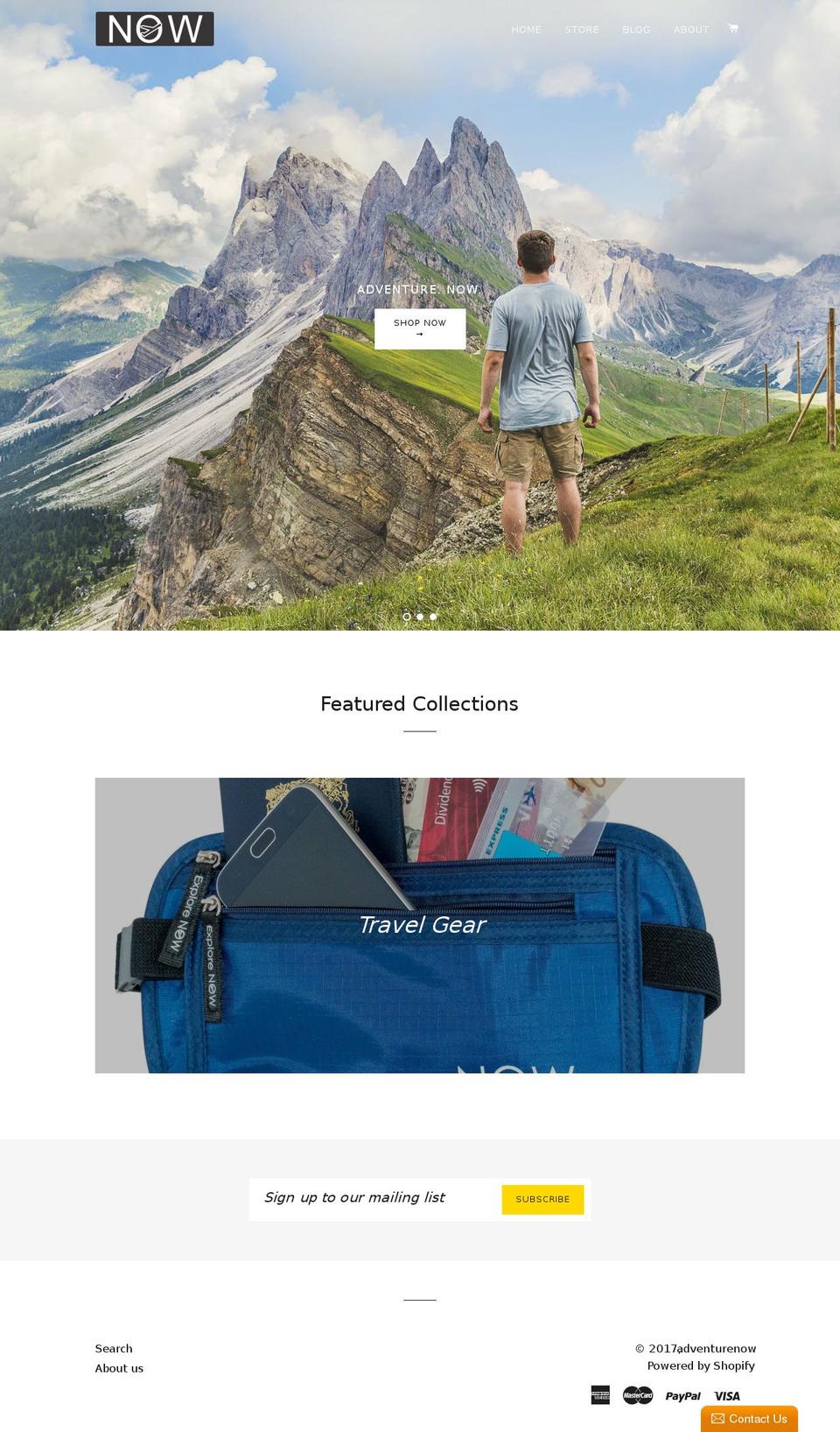 adventurenow.co shopify website screenshot