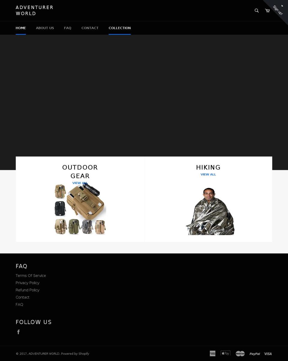 adventurerworld.com shopify website screenshot