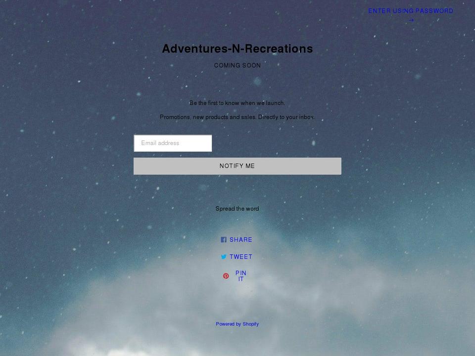 adventures-n-recreations.myshopify.com shopify website screenshot