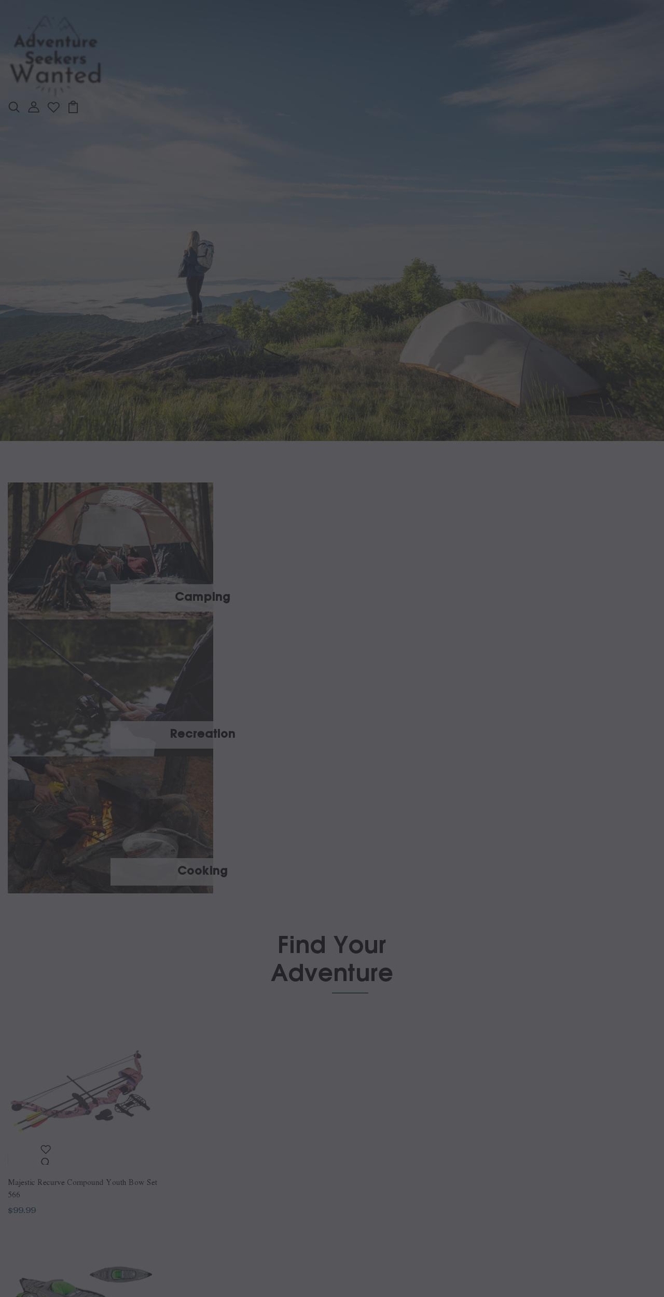 adventureseekerswanted.com shopify website screenshot
