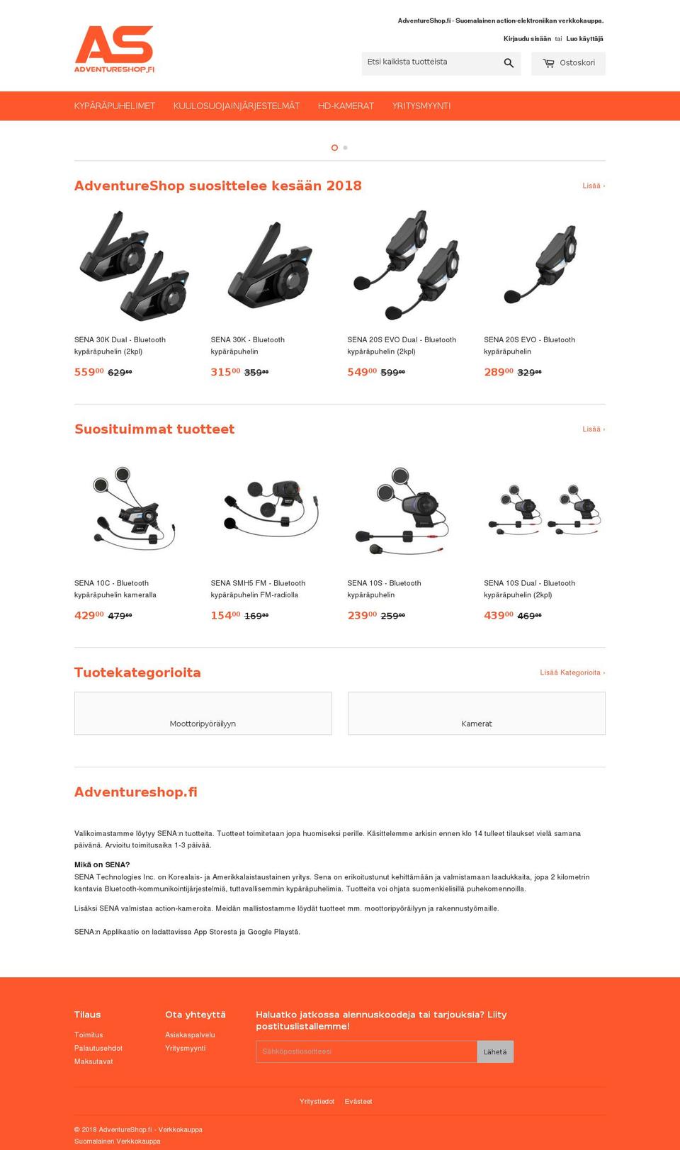 adventureshop.fi shopify website screenshot