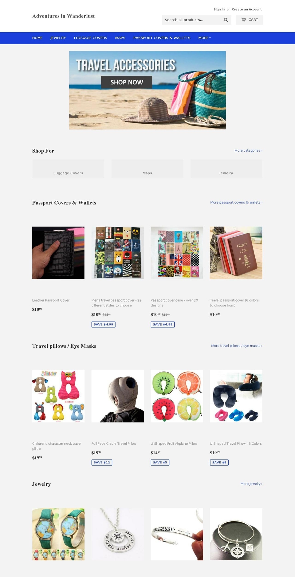 adventuresinwanderlust.com shopify website screenshot