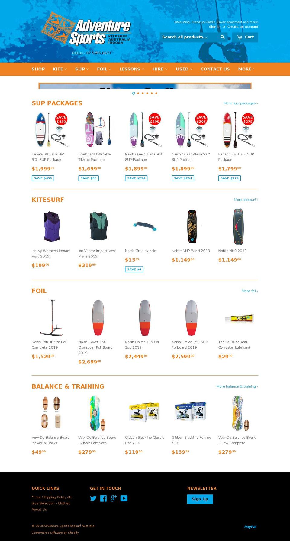 adventuresports.net.au shopify website screenshot