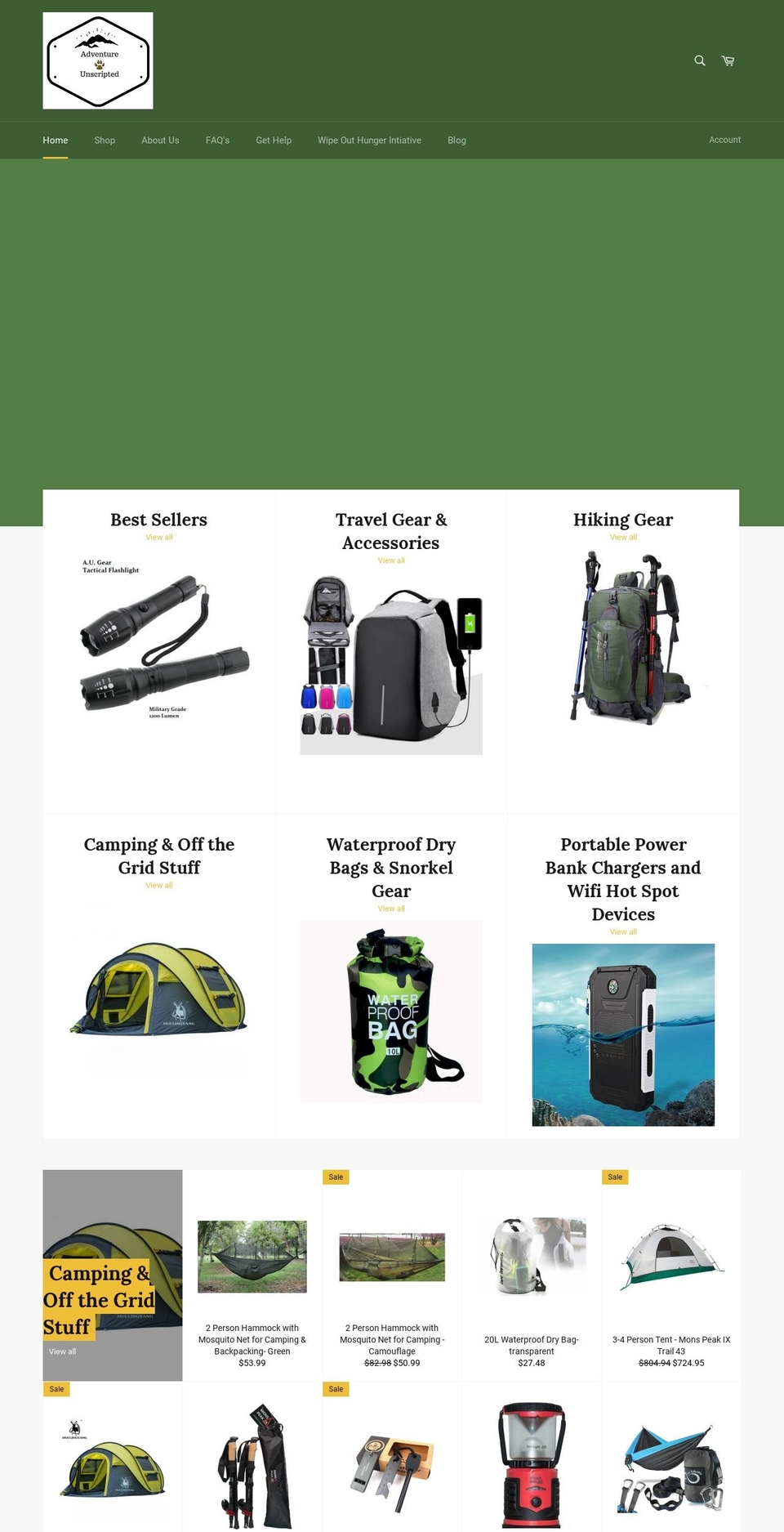 adventureunscripted.com — Shopify storefront screenshot