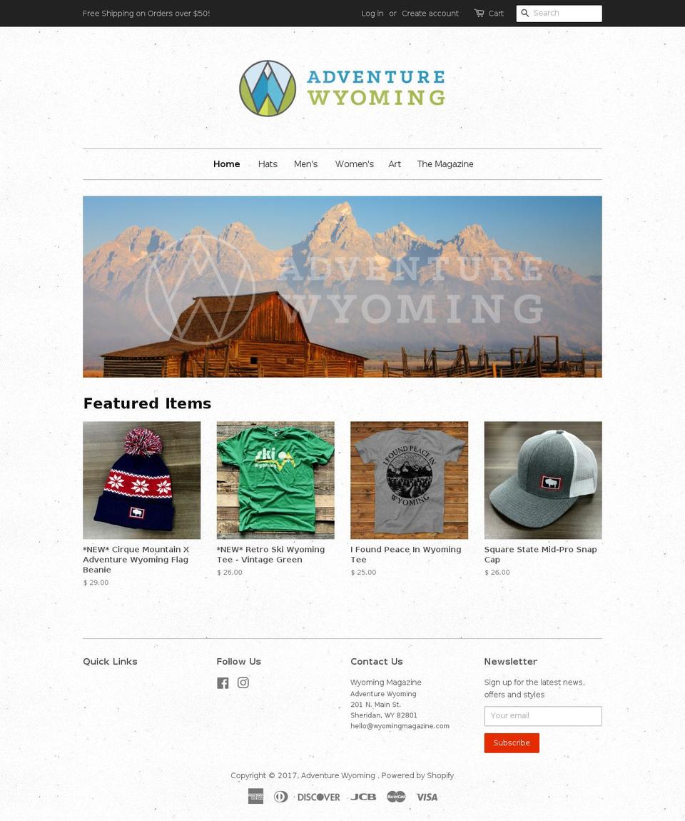 adventurewyoming.com shopify website screenshot