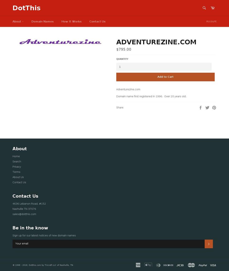 adventurezine.com — Shopify storefront screenshot