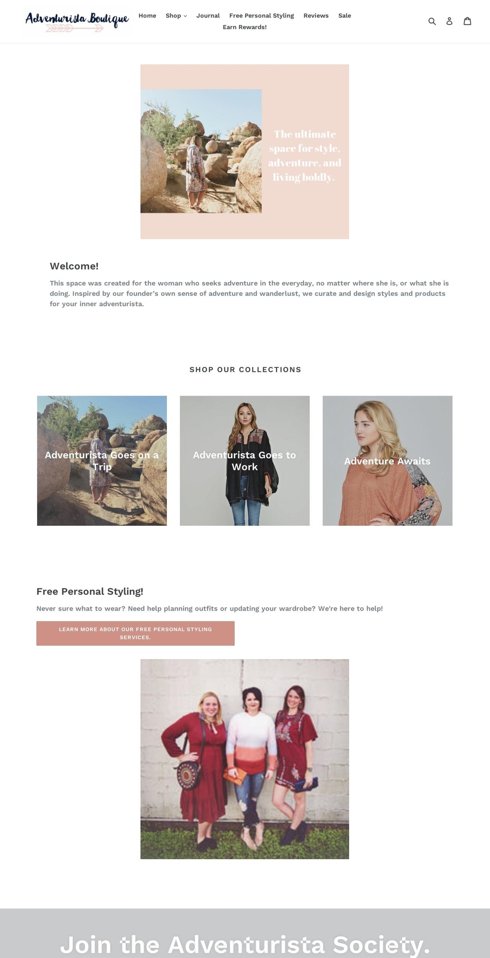 adventuristaboutique.com — Shopify storefront screenshot