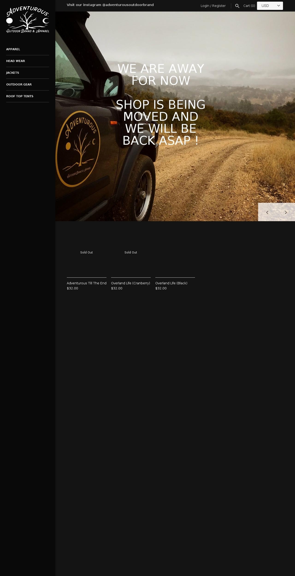 adventurousbrand.com — Shopify storefront screenshot