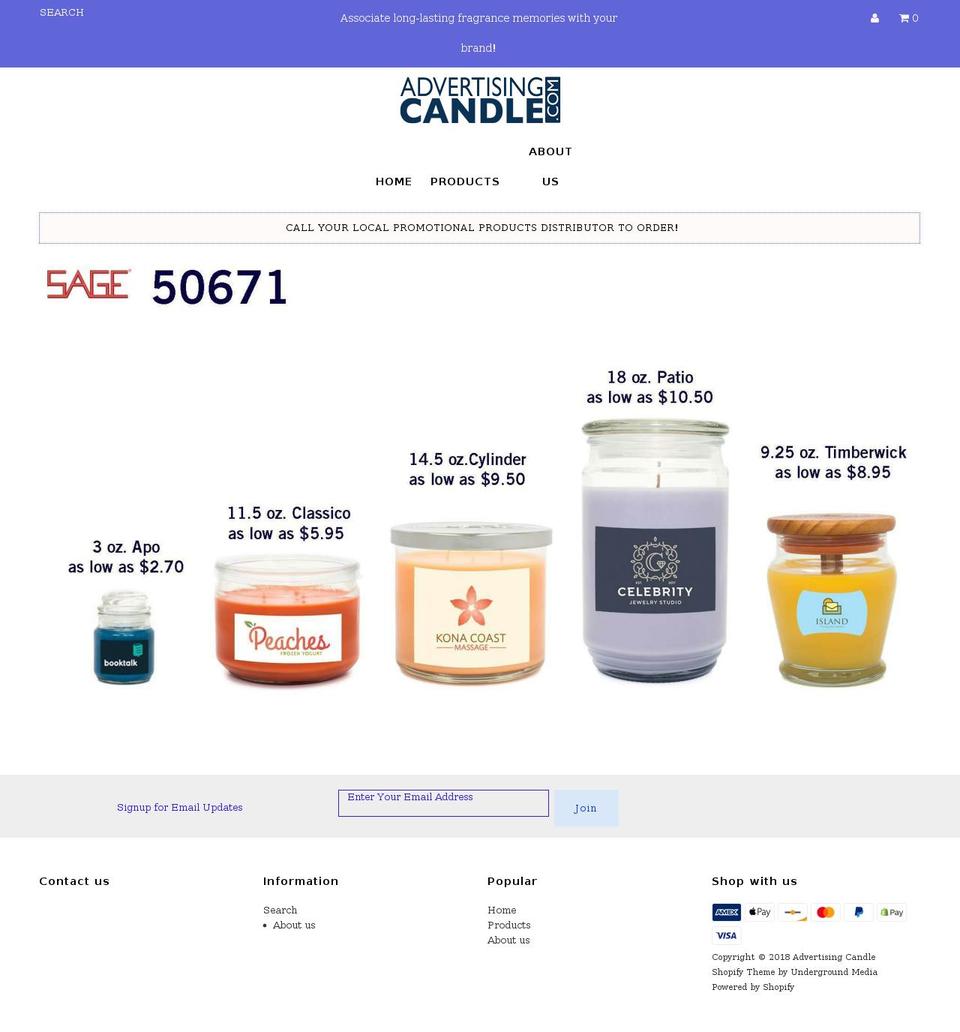 advertisingcandle.com — Shopify storefront screenshot