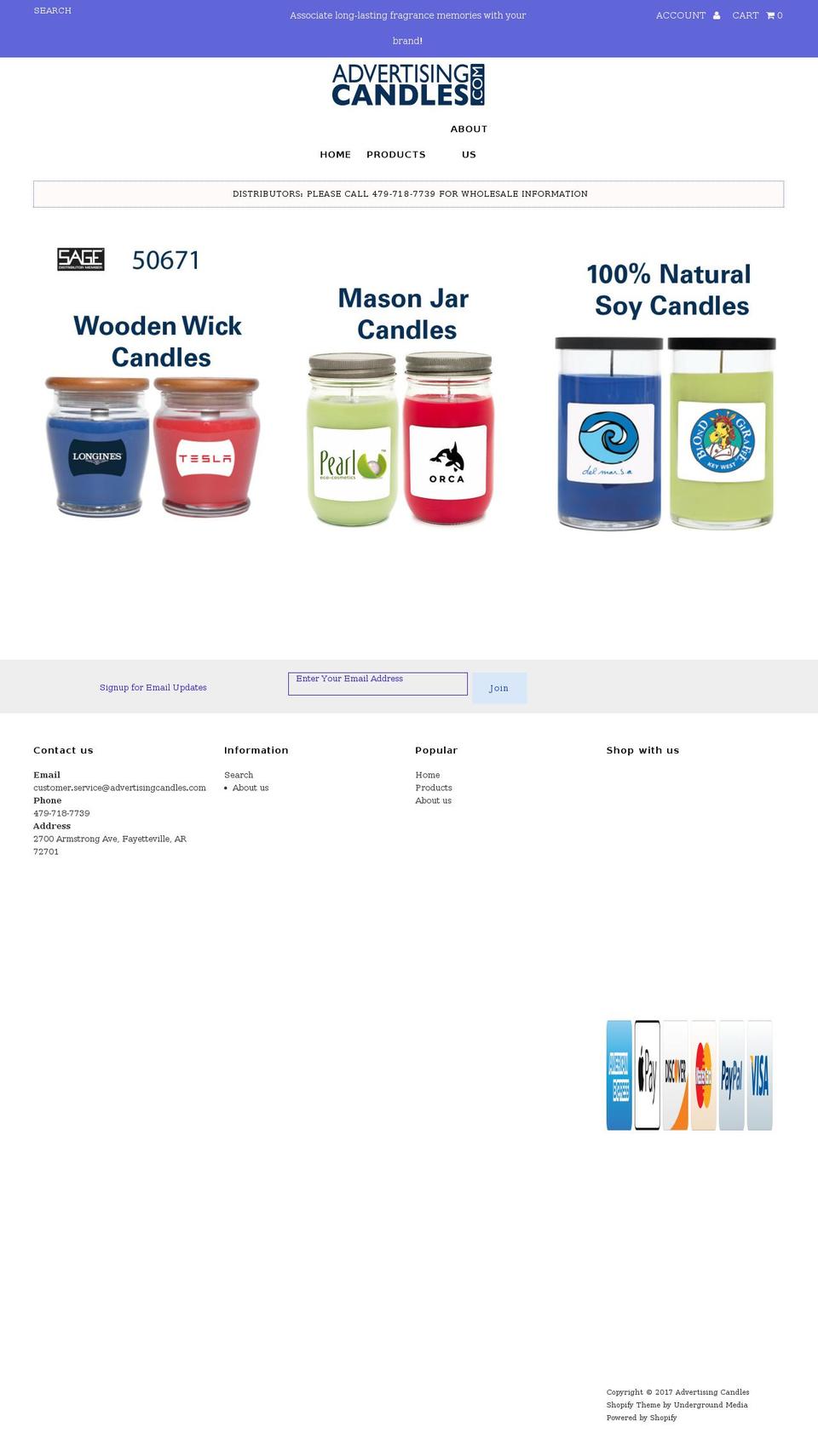 advertisingcandles.com shopify website screenshot